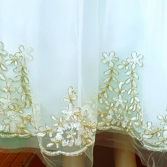 Rare Too Ivory Gold Beaded Dress 8 Formal Tulle with Cap Sleeves & Tan Sweater - Picture 5 of 12